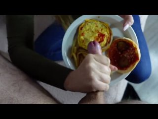 cum on food - i want more sauce in my burger, cum eating, food porn